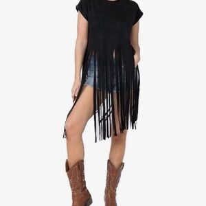 Vocal Black fringe top faux suede